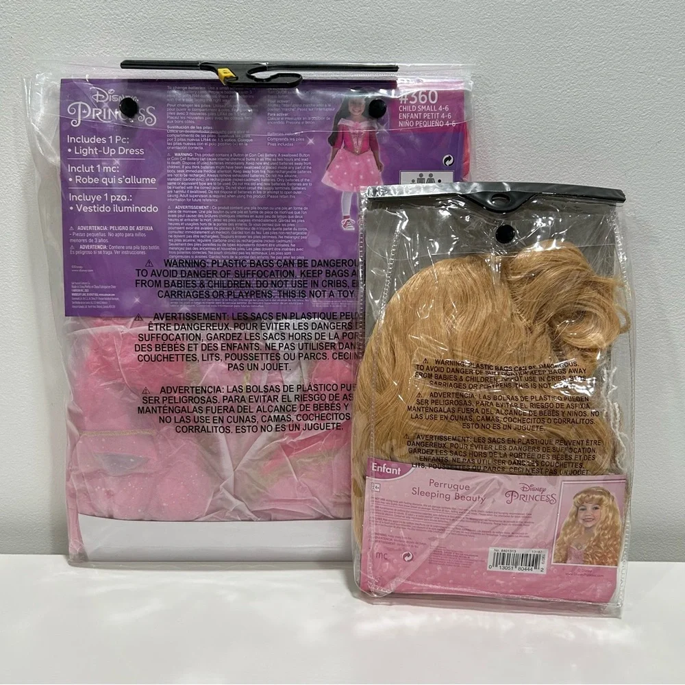 Disney Princess Sleeping Beauty Light Up Dress Costume w/ Wig NWT Sz Small 4-6 - Picture 2 of 7